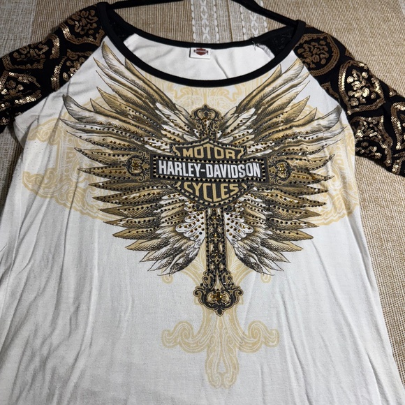 Harley-Davidson White top w/ beads and sequins Size L - Picture 2 of 6